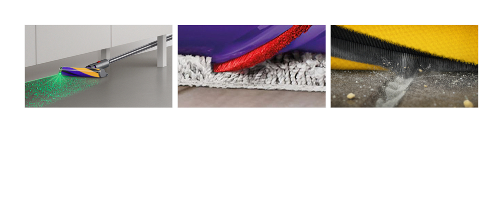 The illuminated cleanerhead cleaning under low furniture