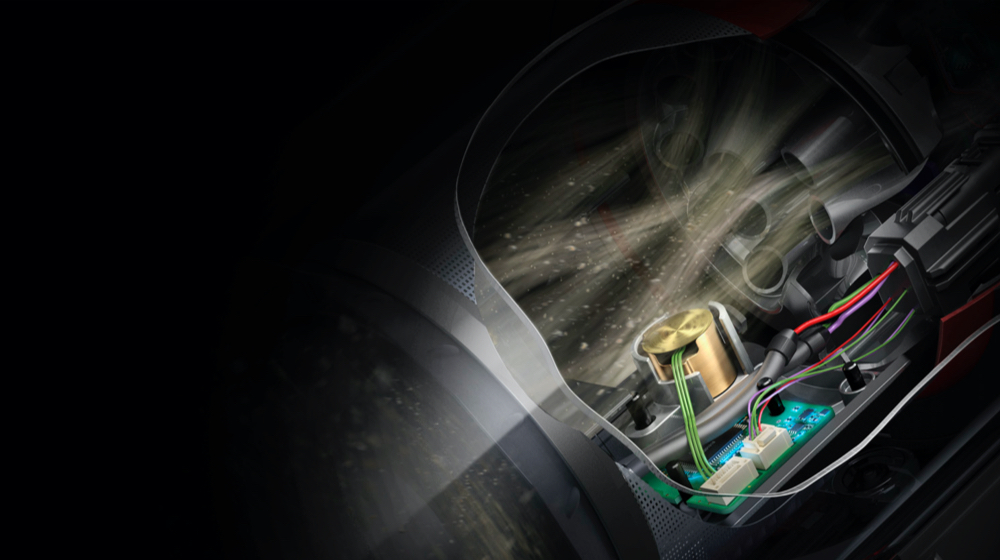 Close-up of microscopic particles bouncing off the piezo sensor