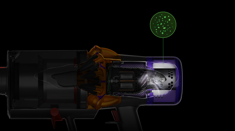 Cutaway of post-motor filter